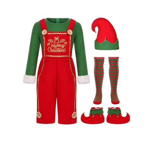 ZLLFHS Christmas Elf Costume Set for Girls Elf Costume Includes Dress Shoes Hat & Stockings for Xmas Holiday Party Outfit