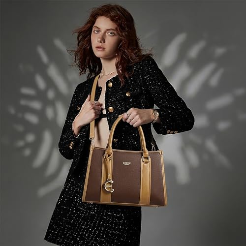 Image of EXOTIC Premium Orlina Duotone Structured Tote Bag for Women | PU Leather Handbag | 2 Compartments with Center Zip | Detachable Sling Strap | Office & Daily Use