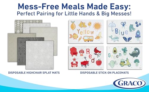 Image of Graco Baby Disposable Splat Mats - 60 Count, 47 inch x 40 inch, Biodegradable Floor Protector for Mealtime, Under High Chair, Home & Restaurant Use, Port Design