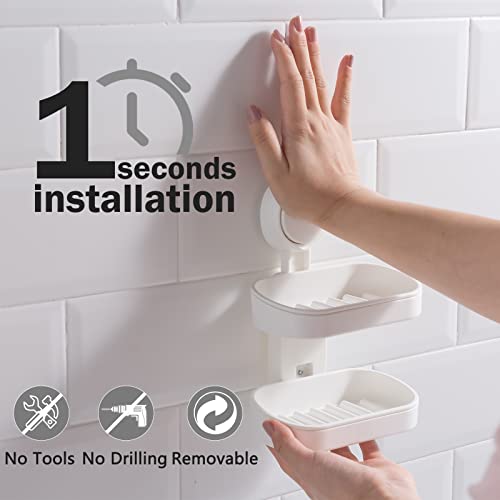 Leverloc Soap Dish Soap Holder For Shower Double Layer Suction Cup Wall Mounted No-Drilling Self Draining Removable Waterproof Strong Suction Bar Soap Sponge Holder For Shower Bathroom Bathtub Kitchen #TOP1