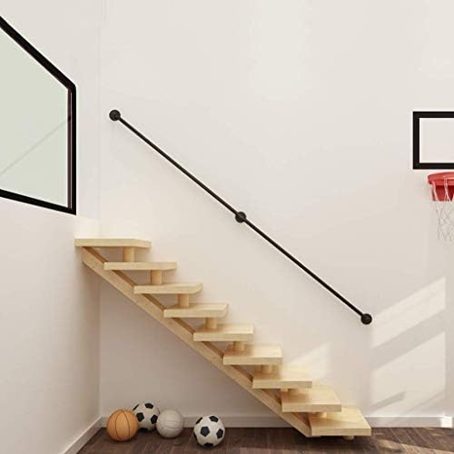 Indoor Outdoor Wall Mounted Stair Railing | Black Wrought Iron Banister | Durable Decking Support Rail | Water Pipe Design, Length 30-600cm