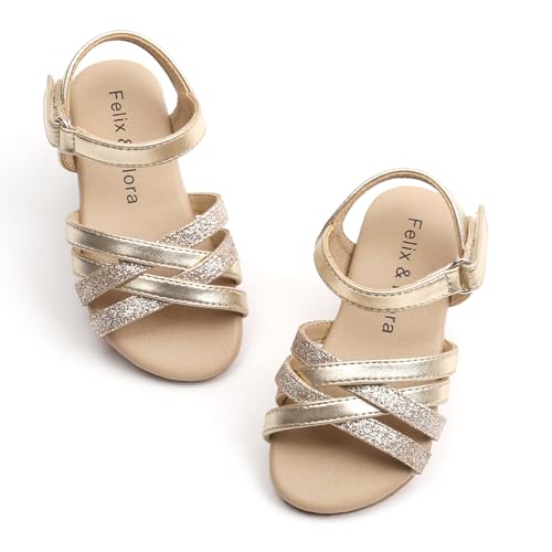Image of Felix & Flora Toddler Girl Sandals - Little Girl Easter Dress Shoes Lightweight Open Toe Beach Holiday Flats