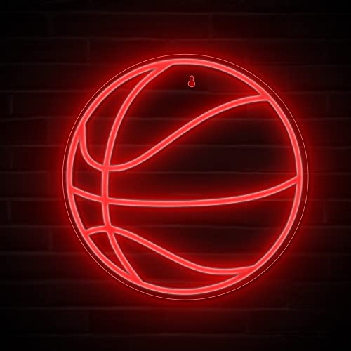 Image of Lumoonosity Basketball Neon Sign - Basketball Lights for Bedroom, Game Room, Wall, Basketball Theme Room Decor - Cool Basketball Neon Light for Fans - Hanging Sports Led Signs with Red Color