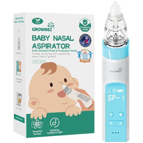 Image of GROWNSY Nasal Aspirator for Baby with Protection Mode, Electric Nose Suction for Baby, Automatic Baby Nose Sucker with 3 Silicone Tips, Adjustable Suction Level, Music and Light Soothing Function