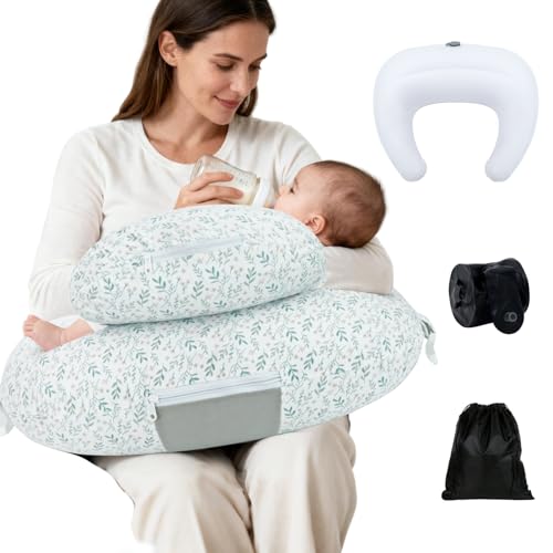 KAKIBLIN Almohada de lactancia, almohadas inflables de lactancia, almohada de alimentación manos libres para aliviar el dolor de espalda con correa para la cintura, almohada de lactancia de viaje