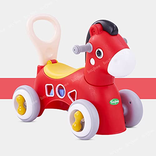 Image of BAYBEE Giraffe Horse Rider for Kids, Ride-On Kids Car with Shape Sorting Activity Kids Toys & Storage | Push Car Rider with Smooth Wheels Baby Car Suitable for 1-3 Years Boys Girls (Red)