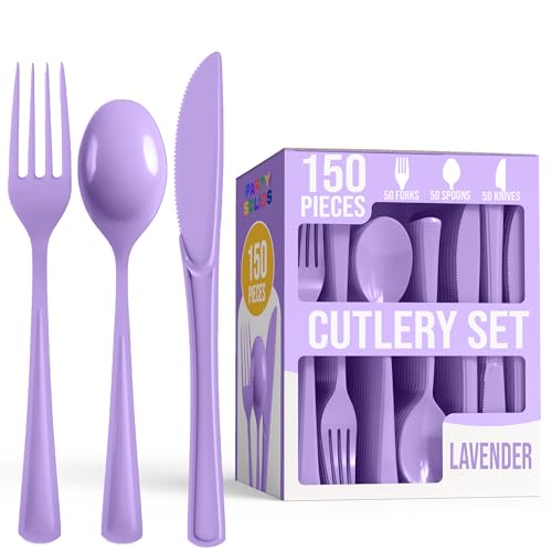 Lavender Plastic Silverware Heavy Duty 150 Pcs Lavender Plastic C...