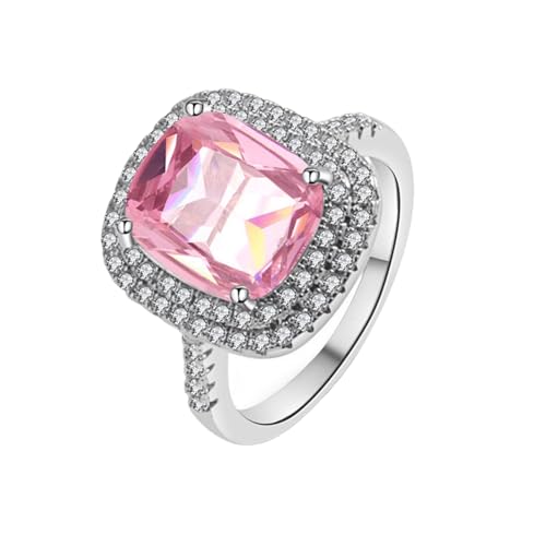Rings for Women, CZ Halo Engagement Ring Cubic Zirconia Wedding Ring 10 * 12mm Cushion Cut Promise Ring Silver Plated Fashion Jewelry