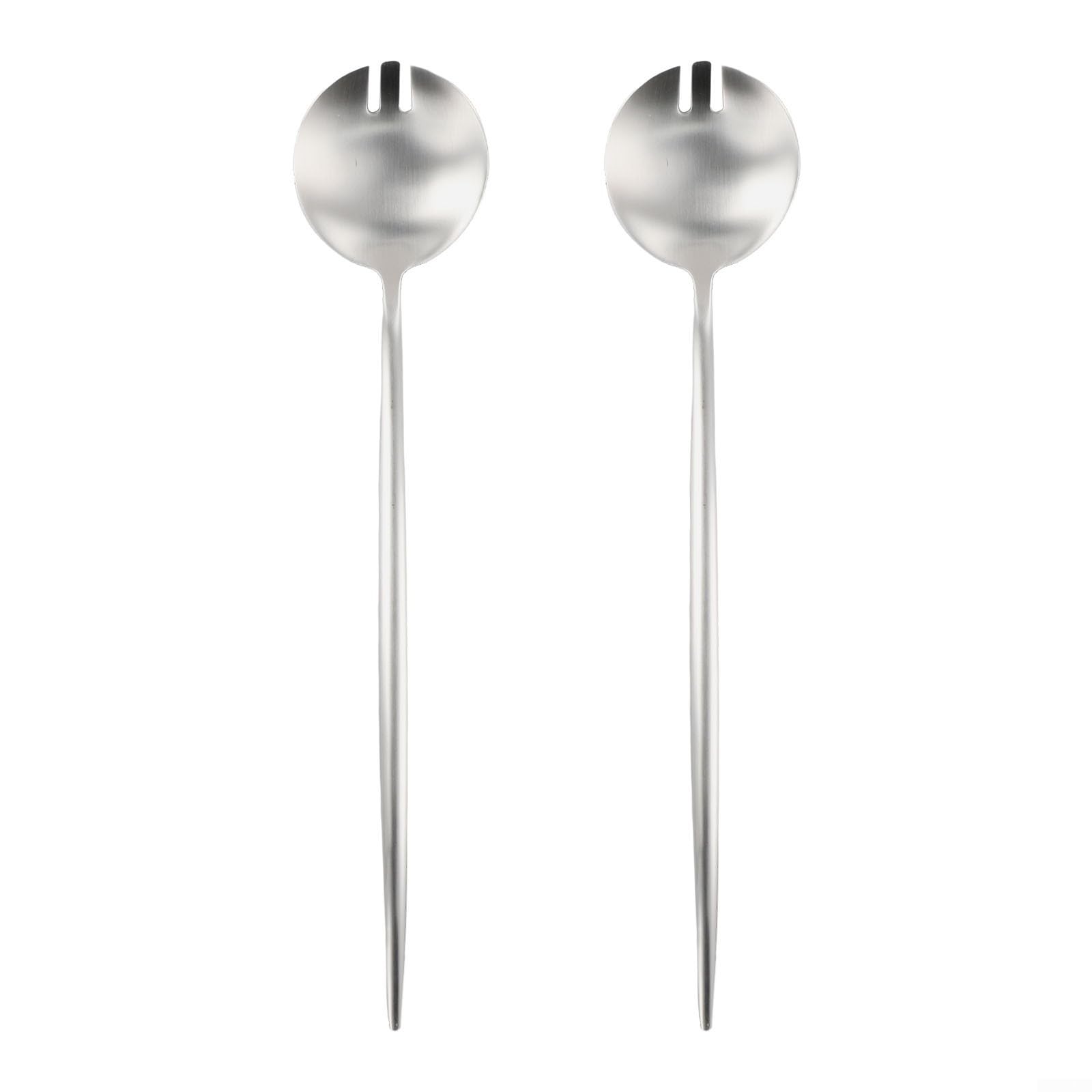 Salatgabel-Set aus 304 Edelstahl, mit langem 29 cm Griff, mattes Finish, spülmaschinenfest, zum Servieren von Salat, Nudeln, Obst und Gemüse zu Hause (Silber)