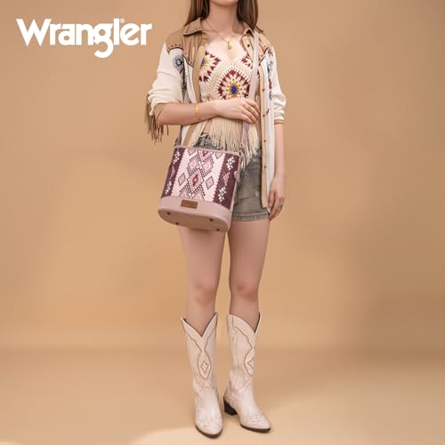 Image of Wrangler Aztec Crossbody Bags for Women Southwestern Print Canvas Shoulder Purse with Distressed Look and Adjustable Strap
