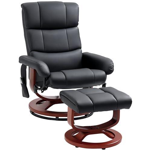 HOMCOM Massage Recliner Chair with Ottoman, Swivel Recliner and Footrest, Faux Leather Reclining...