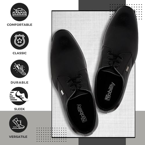 Image of NOBILITY Faux Leather Black Formal Lace Up Shoes for Men || Comfortable Walking || Classic Design || Breathable || Slip Resistant |