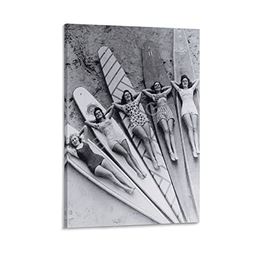 Bludug Sexy Girls Surfing Surfboards Vintage Photo Beach Surf Women Surfersvintage Posters Canvas Painting Posters And Prints Wall Art Pictures For Living Room Bedroom Decor 24X36Inch(60X90Cm) #TOP26