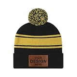TopTie Customized Striped Cuffed Beanie with Pom Pom Unisex Winter & Sports Hat-YELLOWBLACK