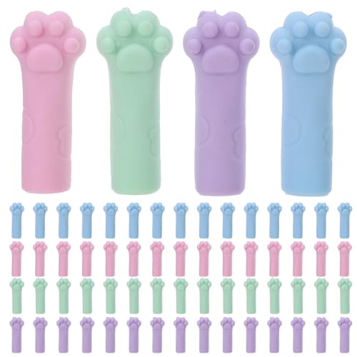 TEHAUX 鉛筆消しゴムトッパー80個:猫の足跡鉛筆プロテクターキャップ - ゴム製ペンエクステンダー - 楽しい動物文房具、教室のインセンティブ賞品、先生へのご褒美