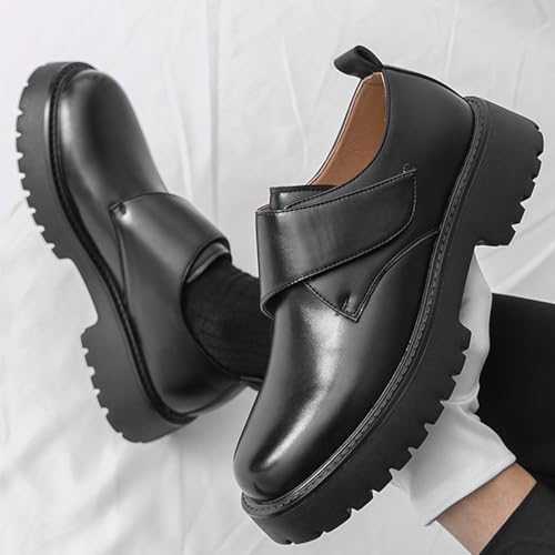 Men's Leather Slip-On Platform Loafers Luxury Round Toe Adjustable Hook and Loop Lug Sole Business Office Dress Shoes Daily Breathable Non-Slip Casual Shoes4