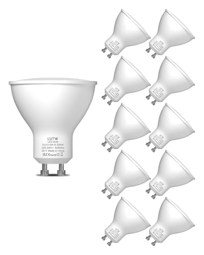 LUTW Ampoule GU10 LED, Ampoule Spot LED GU10 5W, 850LM Classe B, Équivalent 50W Halogène, GU10 LED Blanc Chaud 3000K, Angle du Faisceau 120°, Non Dimmable, Sans Scintillement, Lot de 10