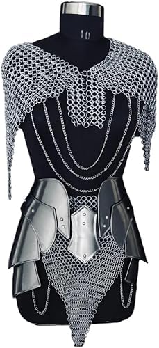 Medieval Brave Lady Chainmail Armor Corset-Women's Armor Costume Iron Chainmail Armor Tasset & Chainmail Top-Female Fantasy Armor Perfect For LARP, Re-enactment, Cosplay & Halloween Party Costume
