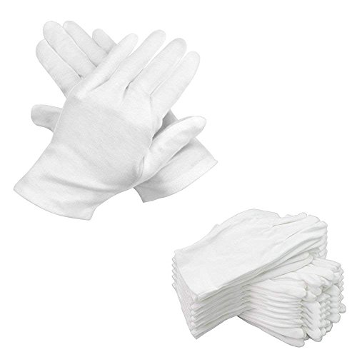 Ishua 12 Pairs White Cotton Gloves Working Protective Gloves Jewelry Inspection Gloves, Large Size 9.2 Inch Long, Multi-function For Coin Silver Inspection Dry Hand Cosmetic Moisturizing Working Spa