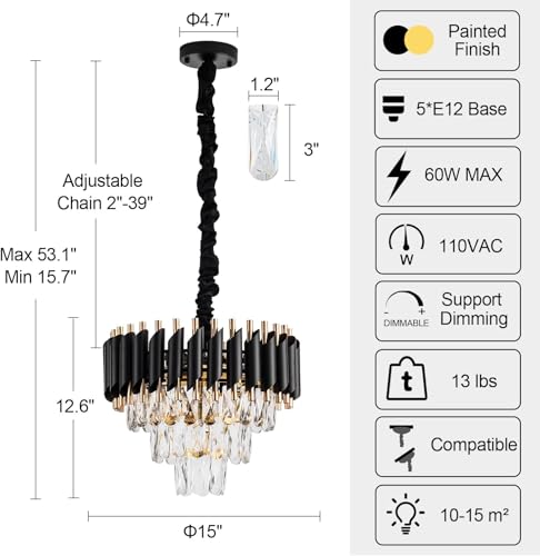Image of Desidiya Black Gold Crystal Chandelier Light 400mm for Living Room | Luxury black & gold crystal chandelier with premium K9 crystals for elegant modern interiors.