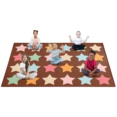 Booooom Jackson Classroom Rug Colorful 24 Seating Classroom Carpet Elementary, Preshool Rug for School, Brown Class Rug Star Classroom Area Rug Educational Rug (6.5x9.8ft, Stars) Cover