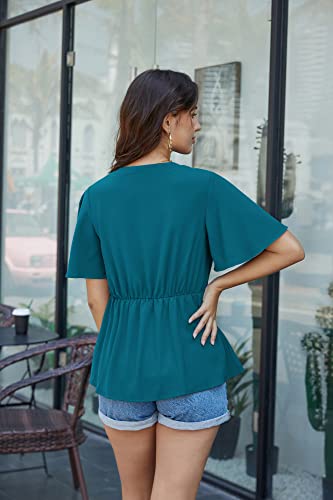 Image of GRACE KARIN Women's Elegant V-Neck Tie Waist Flowy Peplum Shirt Tops
