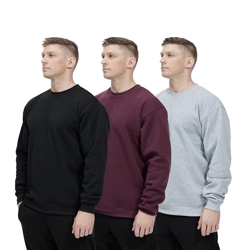 Men's Casual Crewneck Sweatshirt 3 Pack Fleece Long Sleeve Basic Pullover Sweatshirt for Men