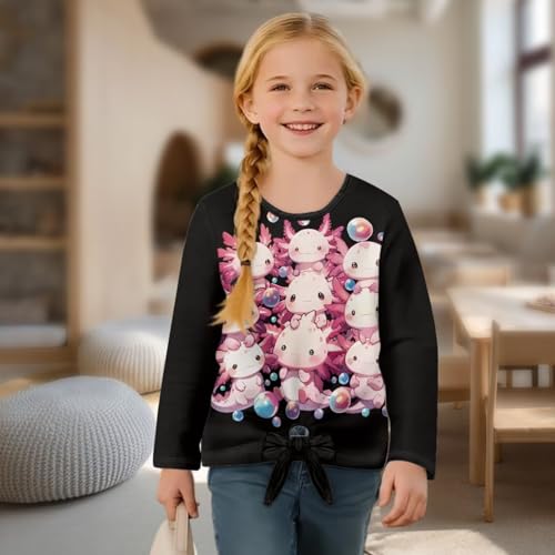 Casual Girls T-Shirt with Front Knot,Crew Neck Girls Long Sleeve Shirt,Loose Teens Tops for School4