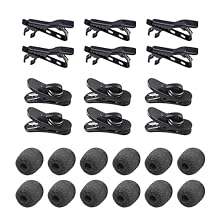Complete Microphone Clip & Cover Set – This all-in-one kit includes 6 high-elasticity microphone clips, 12 foam microphone covers, and 6 swivel wire clips. It provides a complete lavalier microphone solution for clear, reliable audio in any recording...