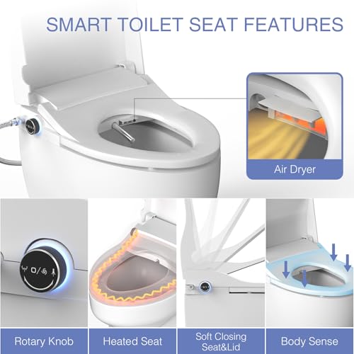 Image of Simenr Smart Bidet Toilet Seat Elongated Cover Electric Slow Close Quiet Instant Warm Water Heated Self-Cleaning Nozzle Powerful Dryer Remote Anti-yellowing PP Materials