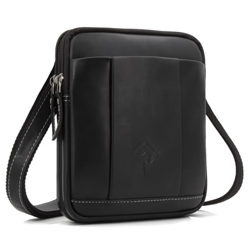 ekavale Umhängetasche Herren aus Leder - Stylische Schultertasche Herren Vintage - Messenger-Bag für Männer, für Alltag, Arbeit Robuste kleine Herrentasche (Schwarz Apron)
