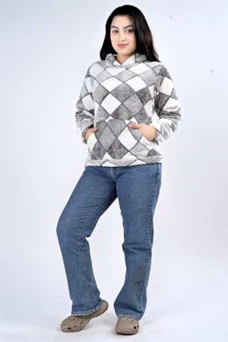 Image of Women's Faux Fur Winter Hoodie with Diamond Print | Soft, Stylish & Warm Sweatshirt