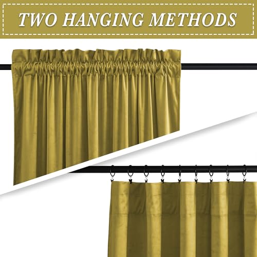 Image of RYB HOME Warm Velvet Blackout Curtains 102 inches Long, Soft Textured Fabric, Rod Pocket Design for Bedroom Dining Room, 52 inch W x L102 L, Mustard Gold