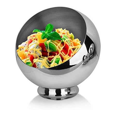 Agyvvt Stainless Steel Salad Bowl with Base and Plastic Clear Lid 2 Qt Seasoning Fruits Snacks Desserts Plate Serving for Wedding Home Party Cover