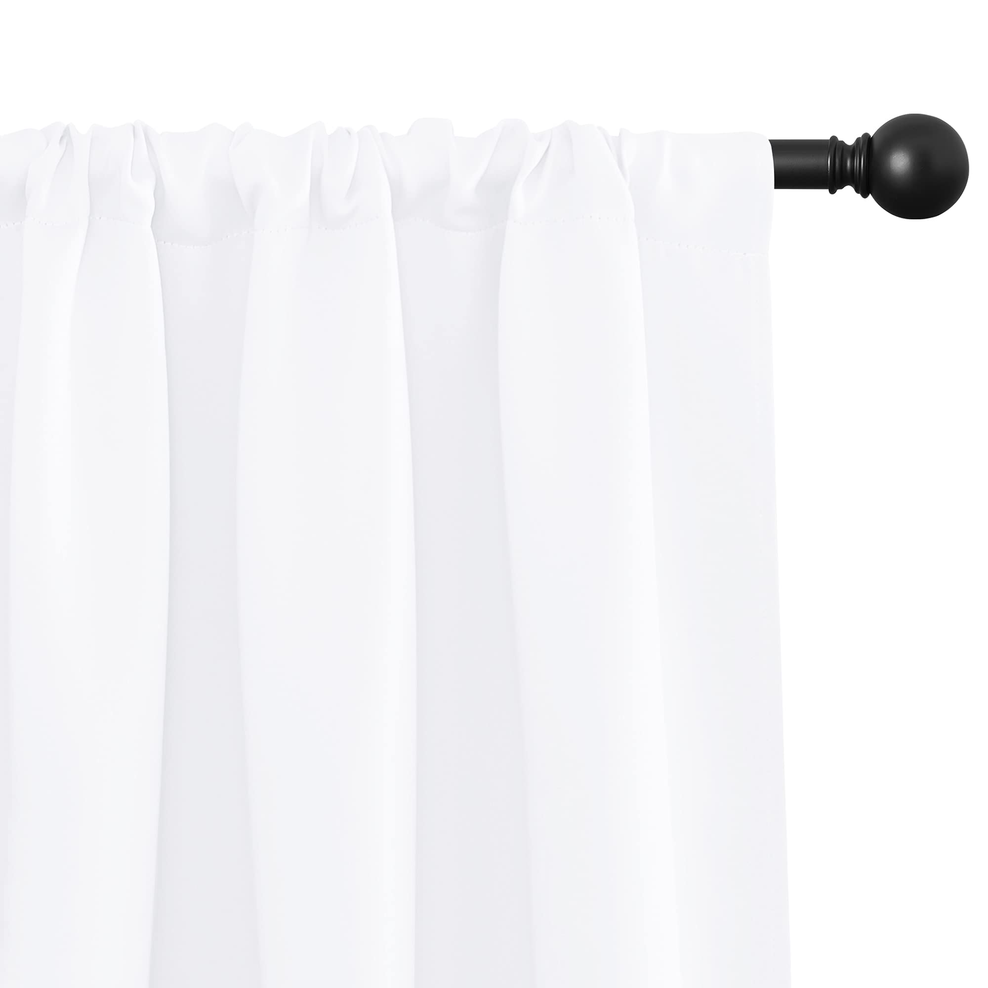 NICETOWN 2 Panels Blackout Curtains 42 x 45 in Pure White with Single Curtain Rod 48-86 inch