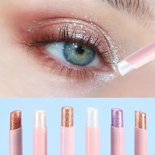 3PCS Jelly Glitter Eyeshadow Stick Set, Multi-Use Shimmer Highlighter Pencil, Waterproof Long Lasting Eyeshadow Stick Sets Create Glitter Eye Makeup (Set A)