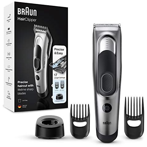 Braun Haarschneider Herren, Haarschneidemaschine, ultimatives Haare schneiden mit Braun, 17 Längeneinstellungen, Vatertagsgeschenk, HC5090, silber Cover