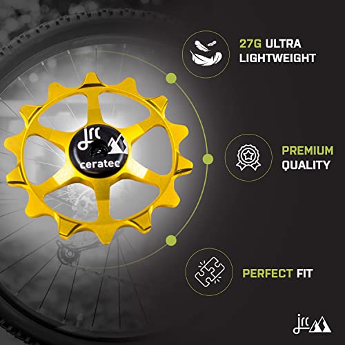 Image of JRC Components Ceramic Derailleur Pulley Wheels | Pair of 14&12T Hybrid Ceramic Bearing - MTB Bike Rear Derailleur Wheels - Gold