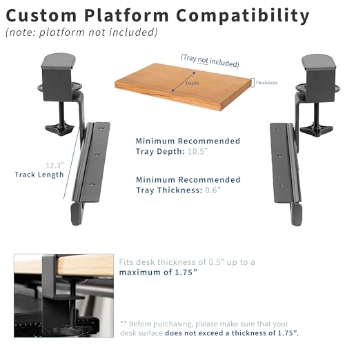 VIVO Conjunto de grampo e trilho de 30,5 cm para bandejas de teclado de madeira personalizadas DIY (