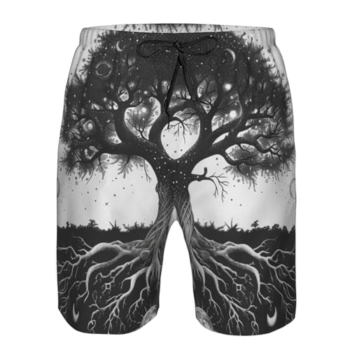 Men's Quick Dry Swim Shorts Tree of Life Moon Sun Stars Galaxies Cosmic Mystical Beach Trunks with Pockets3