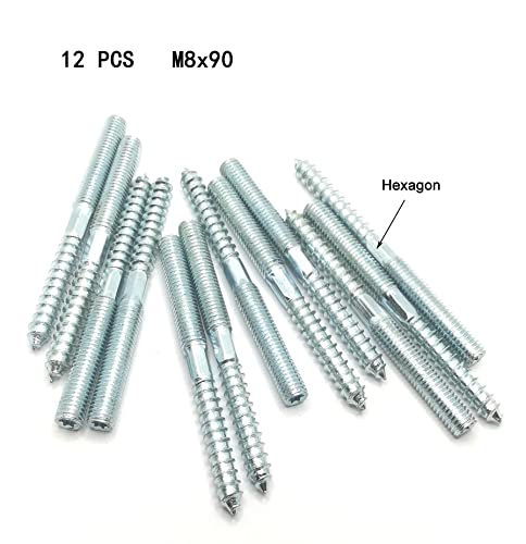 Image of Hanger Bolt M8x90 Silvery Double Headed Bolt Self-Tapping Screw with Hexagon for Furniture 12Pcs