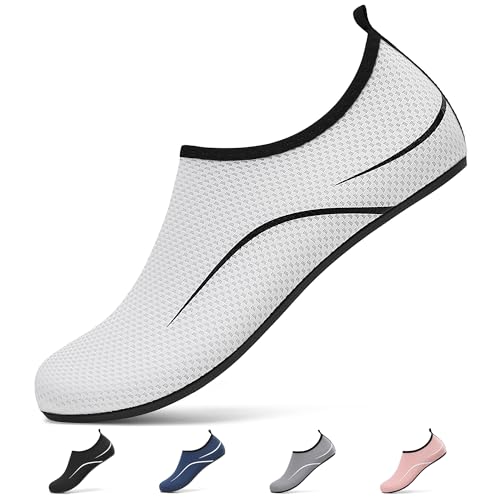 Zapatillas para el Agua Escarpines Mujer Hombre Escarpines Buceo Zapatillas Acuaticas Zapatillas de Aventura Acuática Secado Rápido Antideslizante Calzado de Surf Swim Yoga.Blanco,39 EU