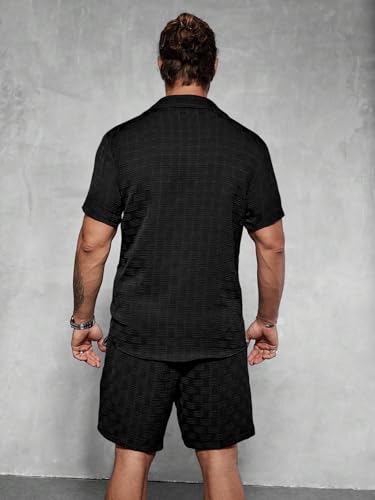 Image of GRECIILOOKS Men'S Summer Casual Two Piece Outfit, Textured Button Down Shirt and Shorts Set, Lightweight Poly Blend Co-Ord for Beach, Travel & Lounge Wear
