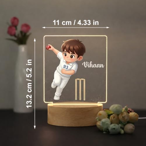 Image of SNAPTRAP LED Name Light Customized | Personalized Cricket Acrylic Lamp for Boys, Kids & Men | Custom Name Cricket Night Light | One Day & Test Cricket Jersey Designs | USB Room Decor Gift