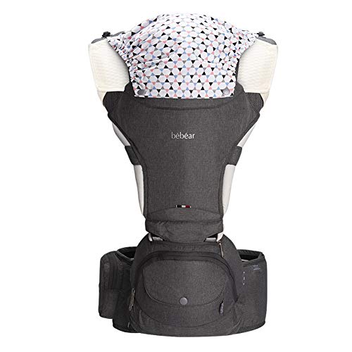 Bebamour Porte-bébé nouveau-né à enfant en bas âge, porte-bébé 6 en 1 pour 0-36 mois, 100% coton, siège de bébé pliable attaché 3 pièces bavoirs bébé Drool (Gris)