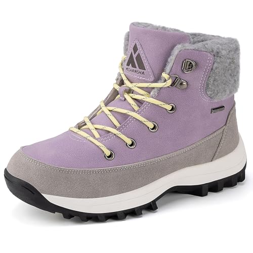 Mishansha Botas Mujer Invierno Cálidas Forradas Antideslizantes Comoda Botines de Nieve Trekking Senderismo Outdoor Violeta Claro EU 39