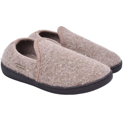 HAFLINGER Unisex Atb II Warm Wool Breathable Moisture-Wicking Closed-Back House Slippers with Slip-Resistant Rubber Outsole