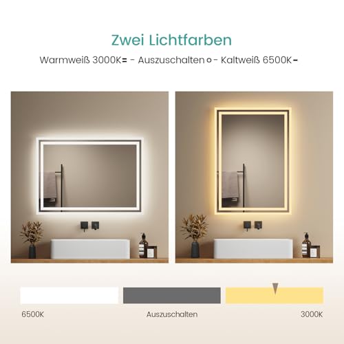 EMKE LED Badspiegel mit Beleuchtung 70x50cm, Anti-Beschlag-Funktion – Ansicht 5