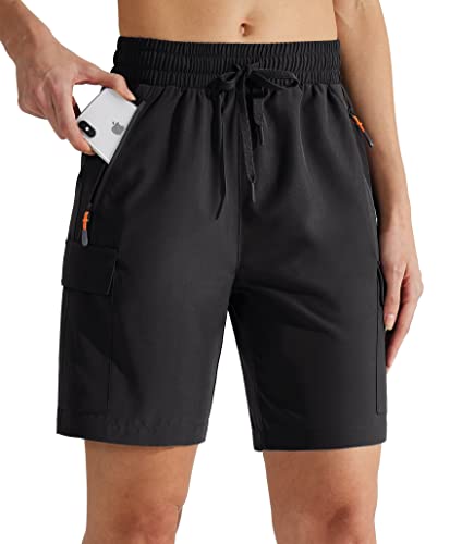 MASKERT Wanderhose Damen Kurz Outdoor Sports Shorts 7\'\' Laufshort Stretch Sporthose Laufhosen Sommer Kurze Cargohose Wandershorts mit Taschen, Schwarz L MASKERT Wanderhose Damen Kurz Outdoor Sports Shorts 7\'\' Laufshort Stretch Sporthose Laufhosen Sommer Kurze Cargohose Wandershorts mit Taschen, Schwarz L