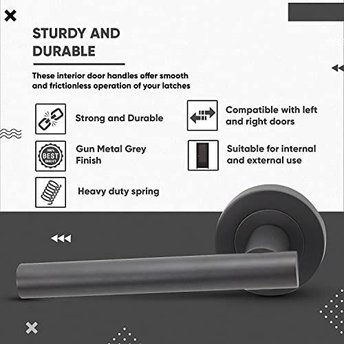Infinity Decor Pair of Straight T-Bar Lever Door Handle on Round Rose Set Interior Pull Handles in Gun Metal Grey Finish for Interior and Exterior Use - Image 4